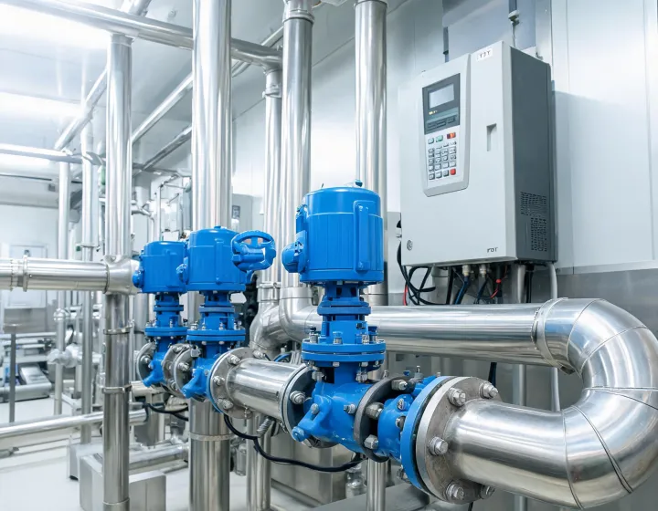 Commercial mechanical room with Danfoss valves and HVAC drives